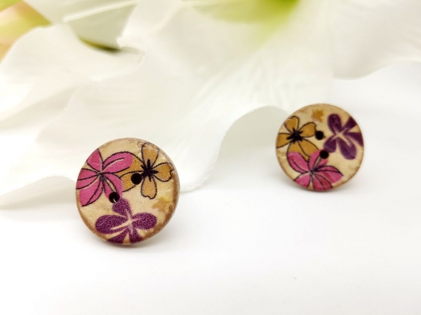 Blumen Kokos Knopf Ohrstecker Flower